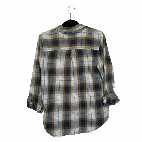 prAna Plaid Flannel‎ Shirt Blue & Yellow Plaid Button Up Size Small Front Pocket - Picture 3 of 8